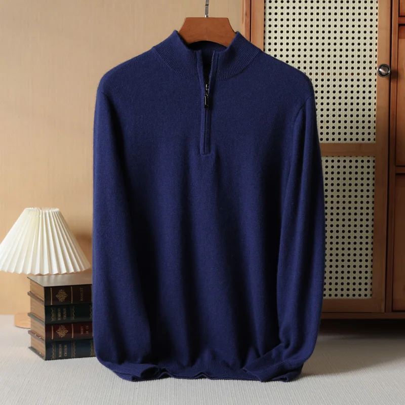 Pull 100% Cachemire Haut de Gamme pour Homme, avec Fermeture Éclair, Col Mi-Haut, Vêtement Chaud, Collection Automne Hiver