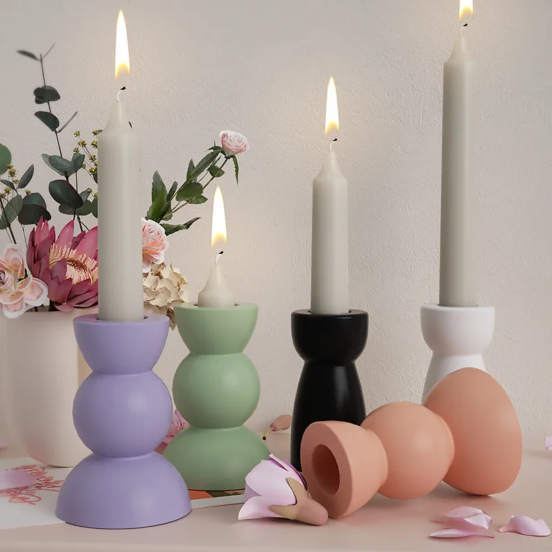 Geometric Candle Holder Silicone Mold Cement Handmade Minimalist Concrete Resin Candlestick Mould DIY Crafts Home Decoration