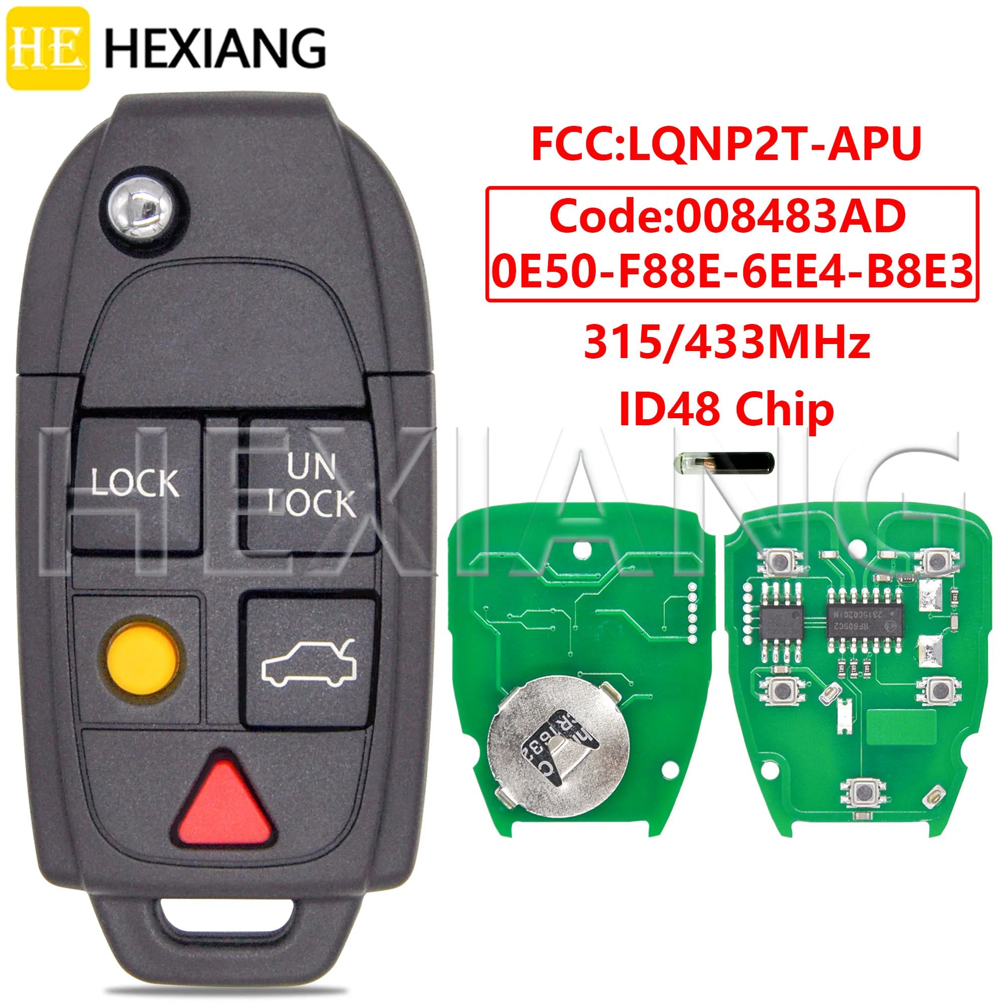 HE LQNP2T-APU ID48Chip 315/433MHz Flip Car Remote Control Key 8688799 For Volvo C30 S40 V50 S60 S70 V70 XC70 S80 XC90 2004-2015 