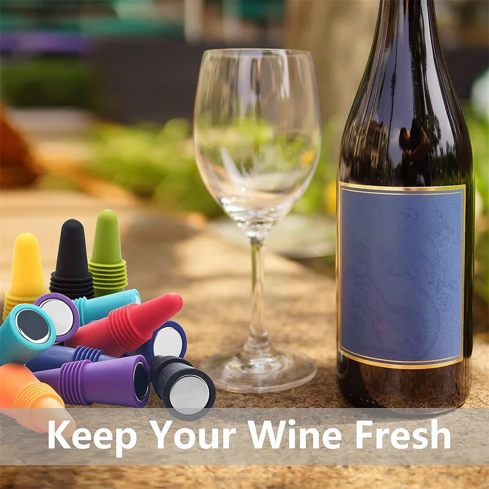 8pcs/pack Soft Silicone Wine Stoppers with Grip Top Beverage Bottle Sealer for Keeping Wine Champagne Corks view 6