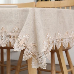 Plain Colour Tablecloth Cotton Linen Pure Light Gray European Style Cover Map Lace Hem Washable Table Cloth for Tea Table