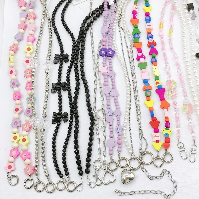 New mobile phone diagonal cross chain acrylic single shoulder chain mobile phone lanyard pearl pendant luggage shoulder strap