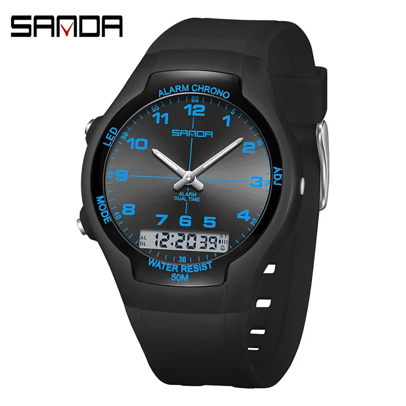 SANDA SD6320 デジタル腕時計 レディース スポーツ クロノグラフ カレンダー レディース クォーツ 50m 防水 LED 電子時計