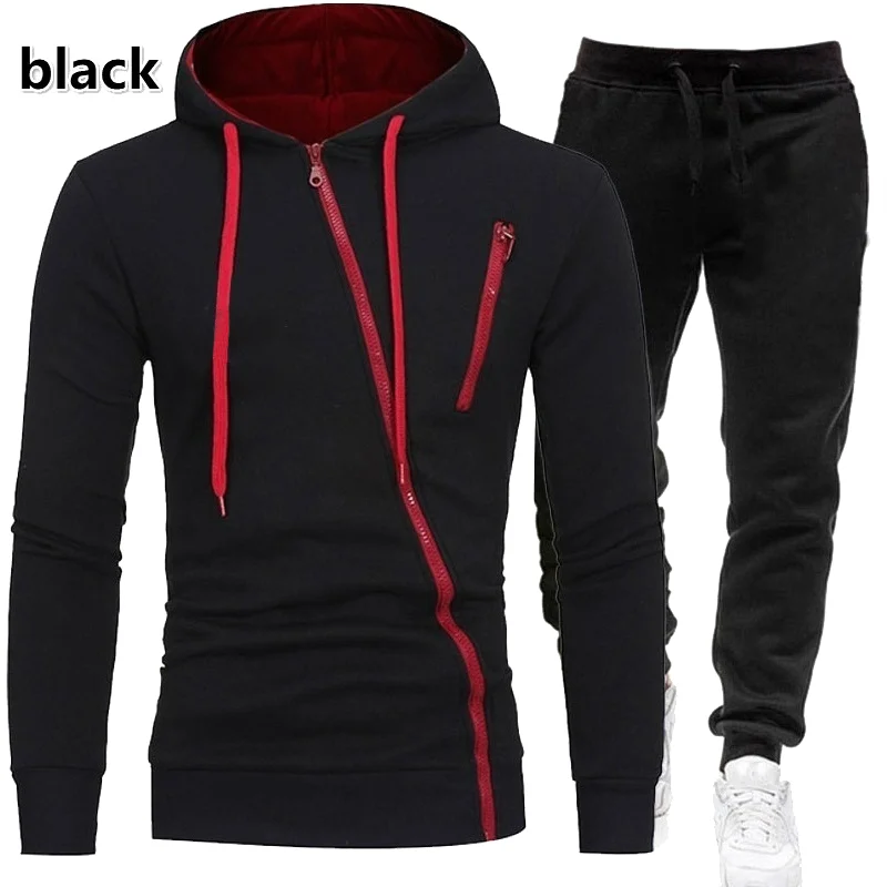 New Fashion Men's Long-sleeve Hooded Jacket & Trousers Two-piece Casual Zipper Hoodie Sports Suit