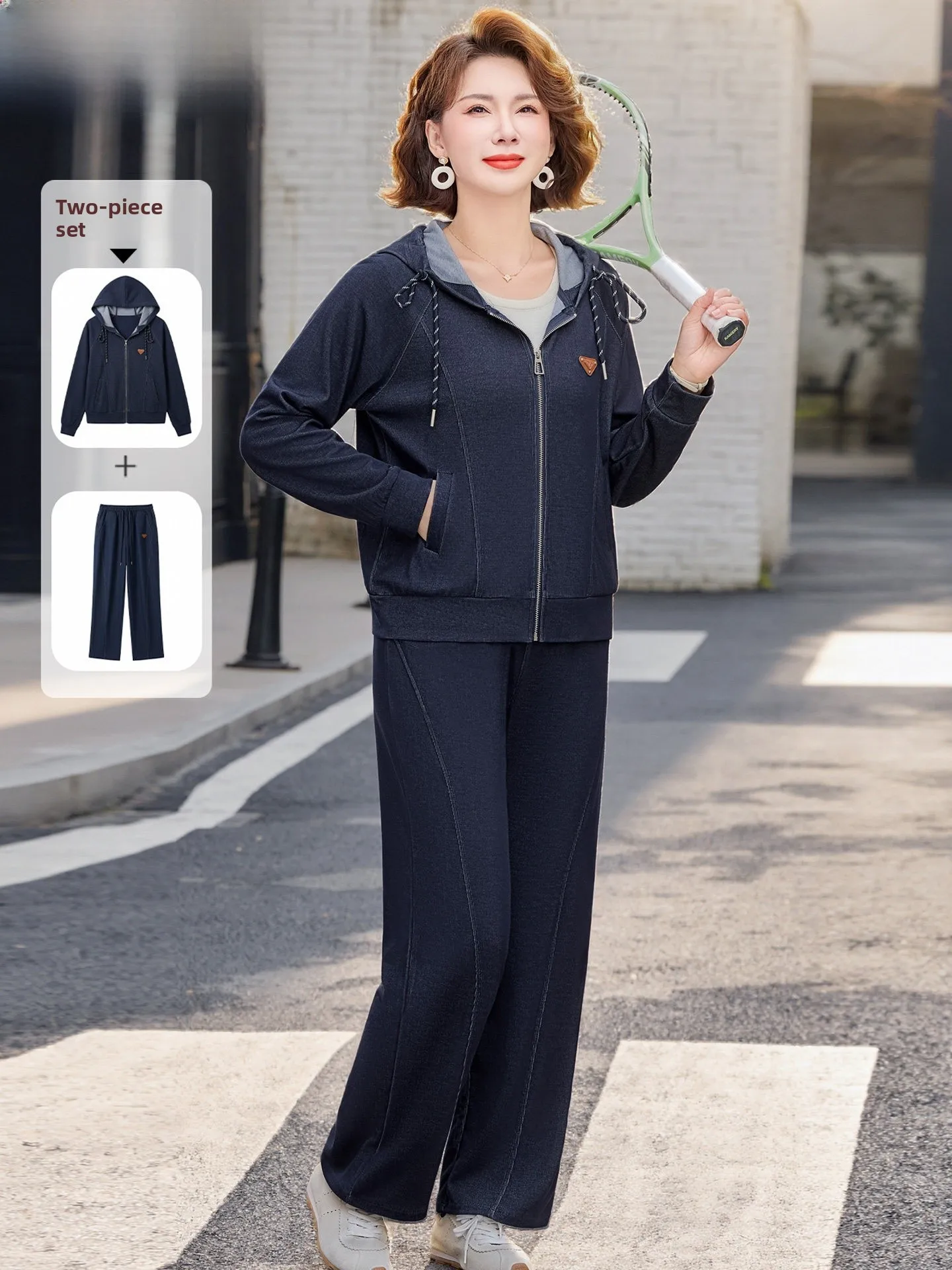 

Ele Two-Piece Women's Sportswear Set for Middle-Aged And ly Spring Faion Mommy Clothes Sli Outerwear Top And B...