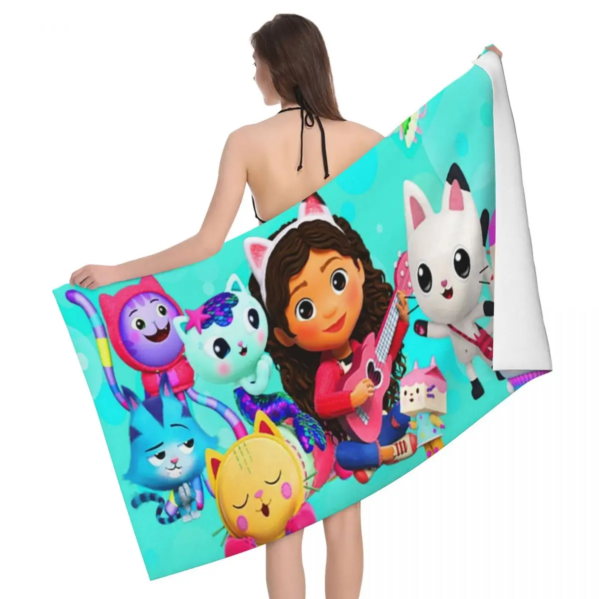 

Gabbys Dollhouse Characters Beach Towel Quick Dry Cartoon Cat Super Soft Microfiber Bath Sauna Towels