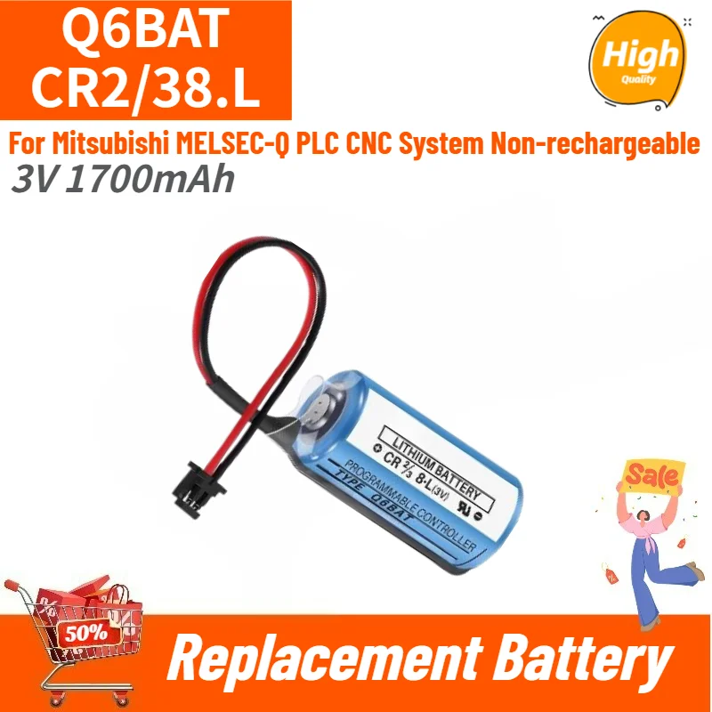 Q6BAT CR2/38.L 3V 1700mAh Primary Lithium Battery for Mitsubishi MELSEC-Q PLC CNC System Non-rechargeable