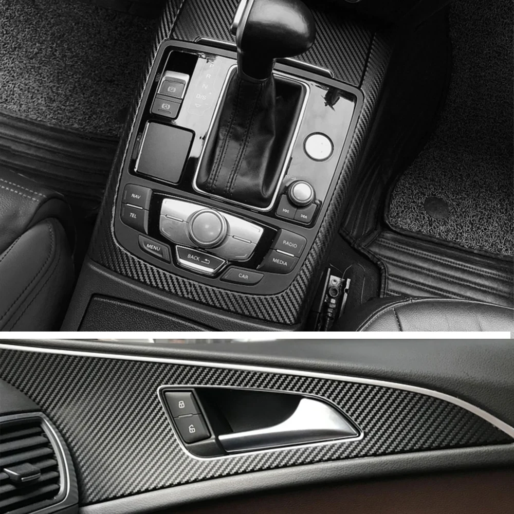 Carro-estilo 3d/5d carro de fibra de carbono interior console central mudança de cor moldagem decalques da etiqueta para audi a6 c7 2012-2018