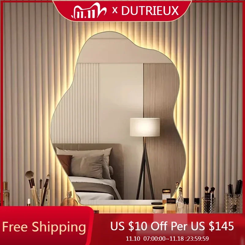 

Irregular LED Mirror Bathroom Wall Living Room Small Light Aesthetic Funky Mirror Portable Art Moon Spiegel Wand Home Products