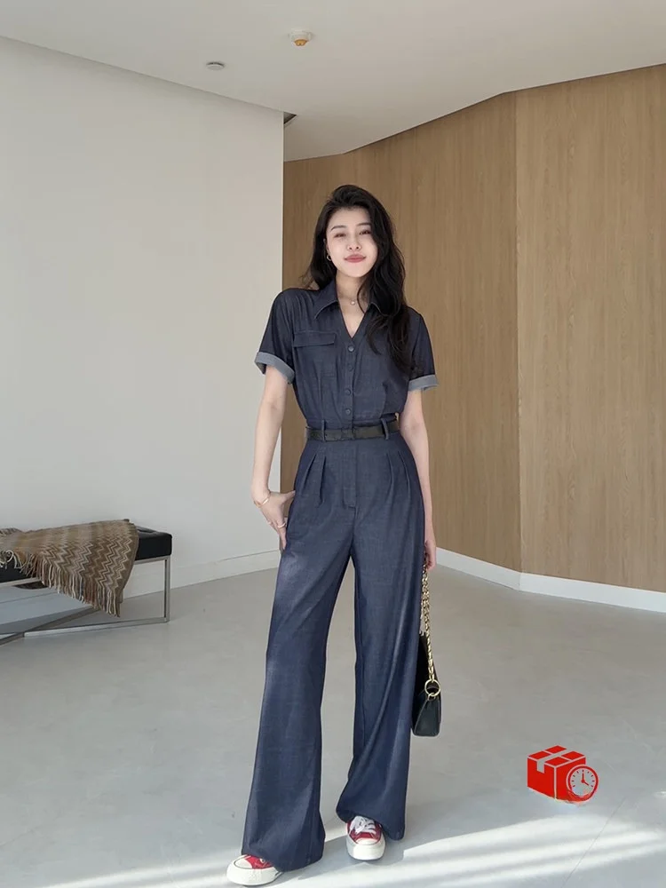

Zhang a Xing Film Noir High Waist Straight Leg Jumpsuit Commute Versatile Vintage Sle Polyester Fiber Long Pants Jumpsuit