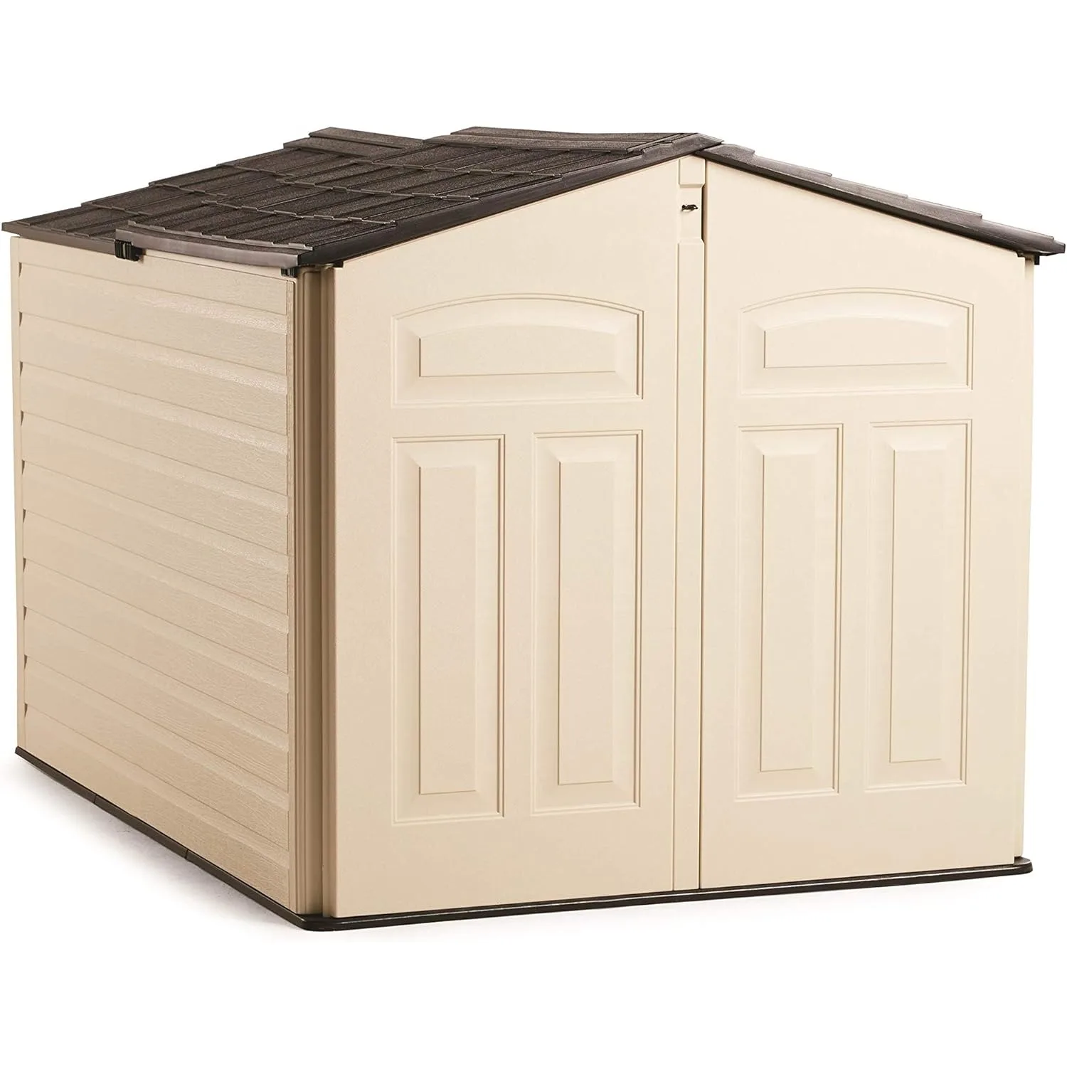 

Rubbermaid Low Profile Slide Lid Plastic Outdoor Storage Shed with Unique Cane Bolt Locking Mechanism & Double Wall Construction