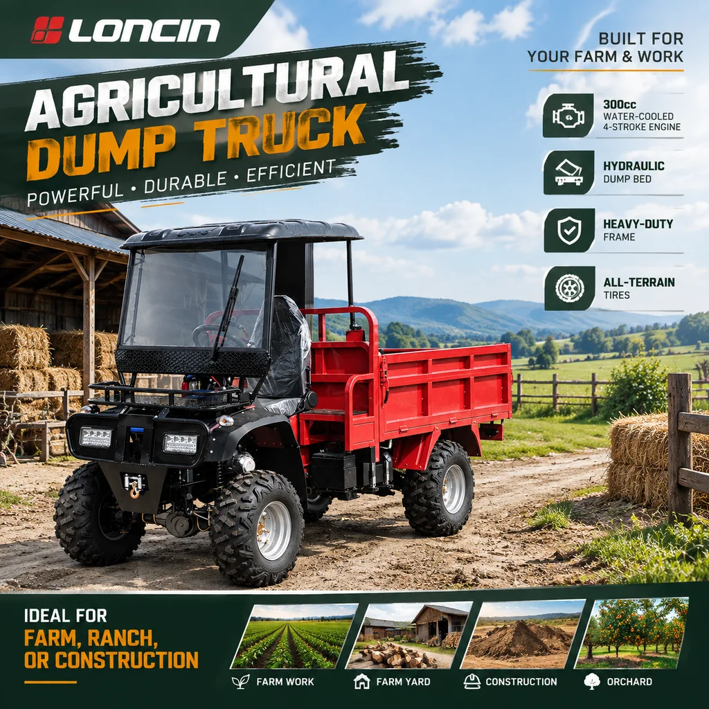 Agricultural Cargo Truck 300cc Water Cooled Engine Blue Hydraulic Dump Vehicle with Steel Cargo Box
