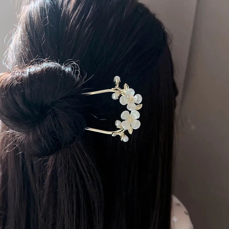 دبوس شعر على شكل زهرة اللؤلؤ، دبوس شعر على شكل حرف U على الطراز القديم، دبوس شعر ملفوف عالي الجودة للنساء، إكسسوار شعر تنورة وجه الحصان #3