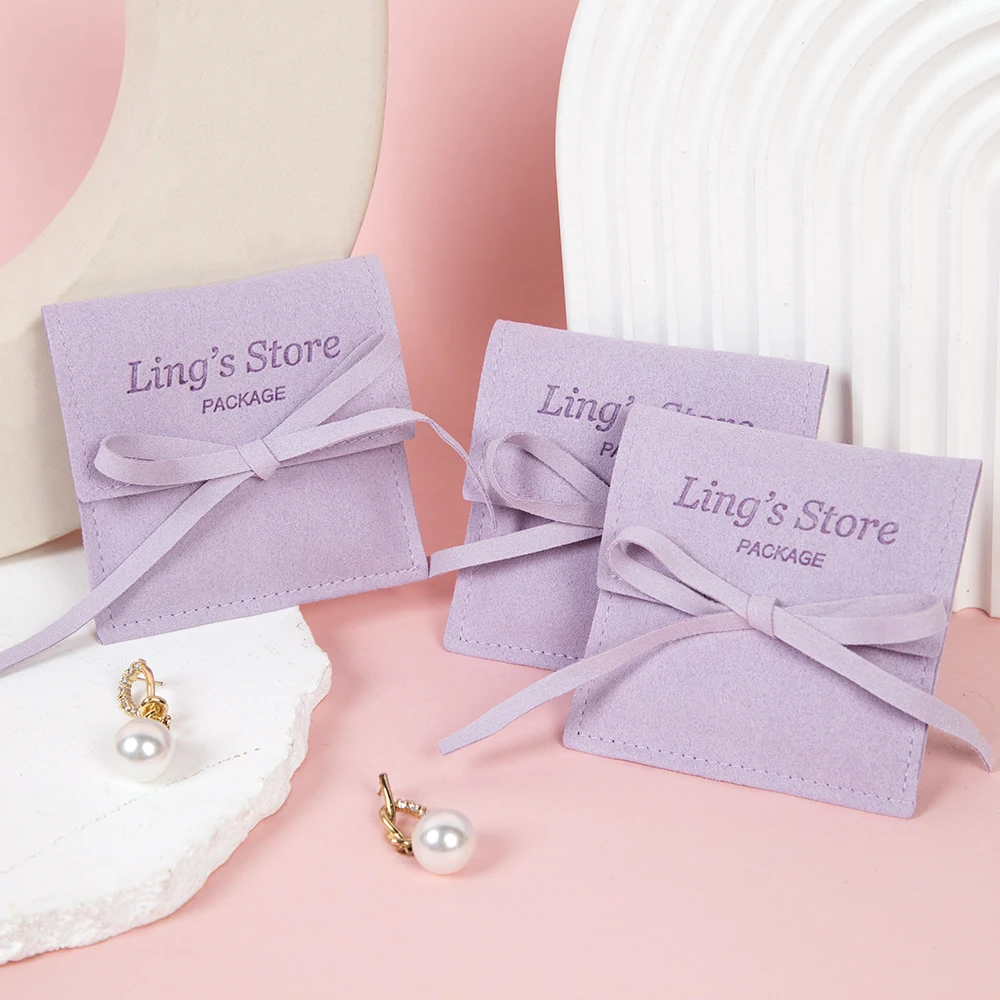 

50Pcs Lovely Jewelry Envelope Flap Bag Microfiber Bowknot Pouch For Small Gift Packaging Ring Earrings Necklace Pendant Necklace