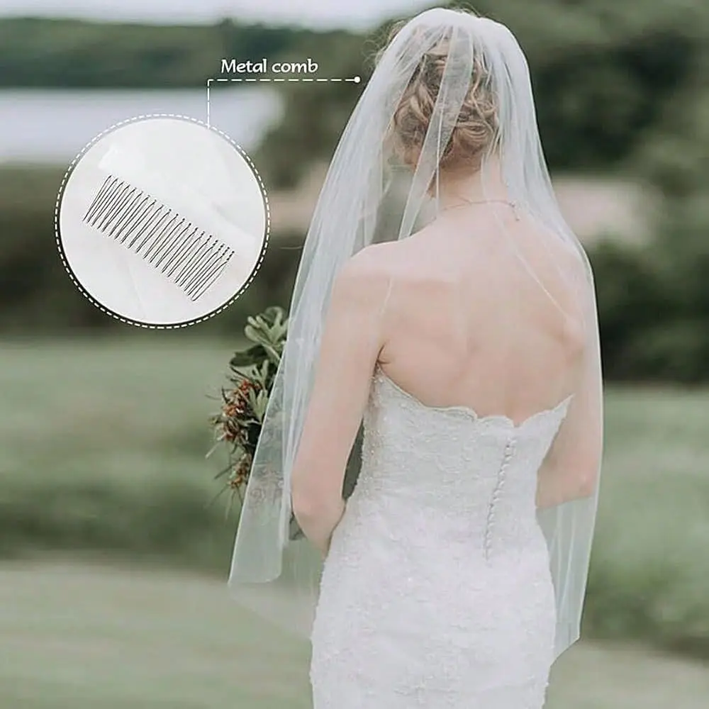 

Short 1 Layer Bridal Veil, Lightweight Fingertip Length Wedding Veil For Bride Ceremony AccessoriesFingertip Light Ivory