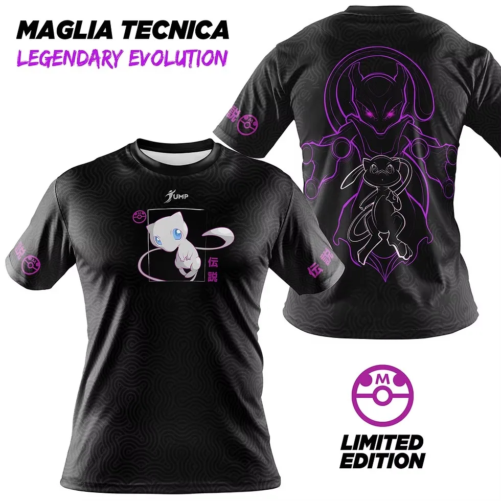 Bandai Pocket Monster Psychic-type Mew & Mewtwo Anime Allover Print T-Shirt für Erwachsene und Kinder, Familie, Sommer, schnell trocknend, weich, leicht