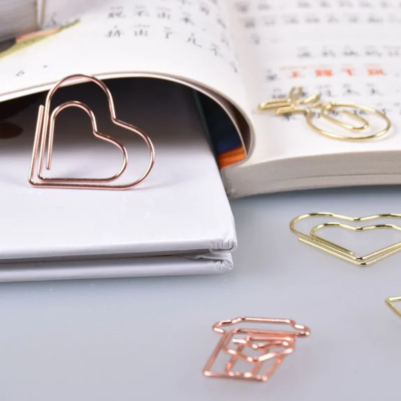 

10Pcs/Lot Creative Paperclip Rose Gold Metal Paper Clip Decorative Bookmark Binder Shaped Clips Cute Stationery Office Supplies