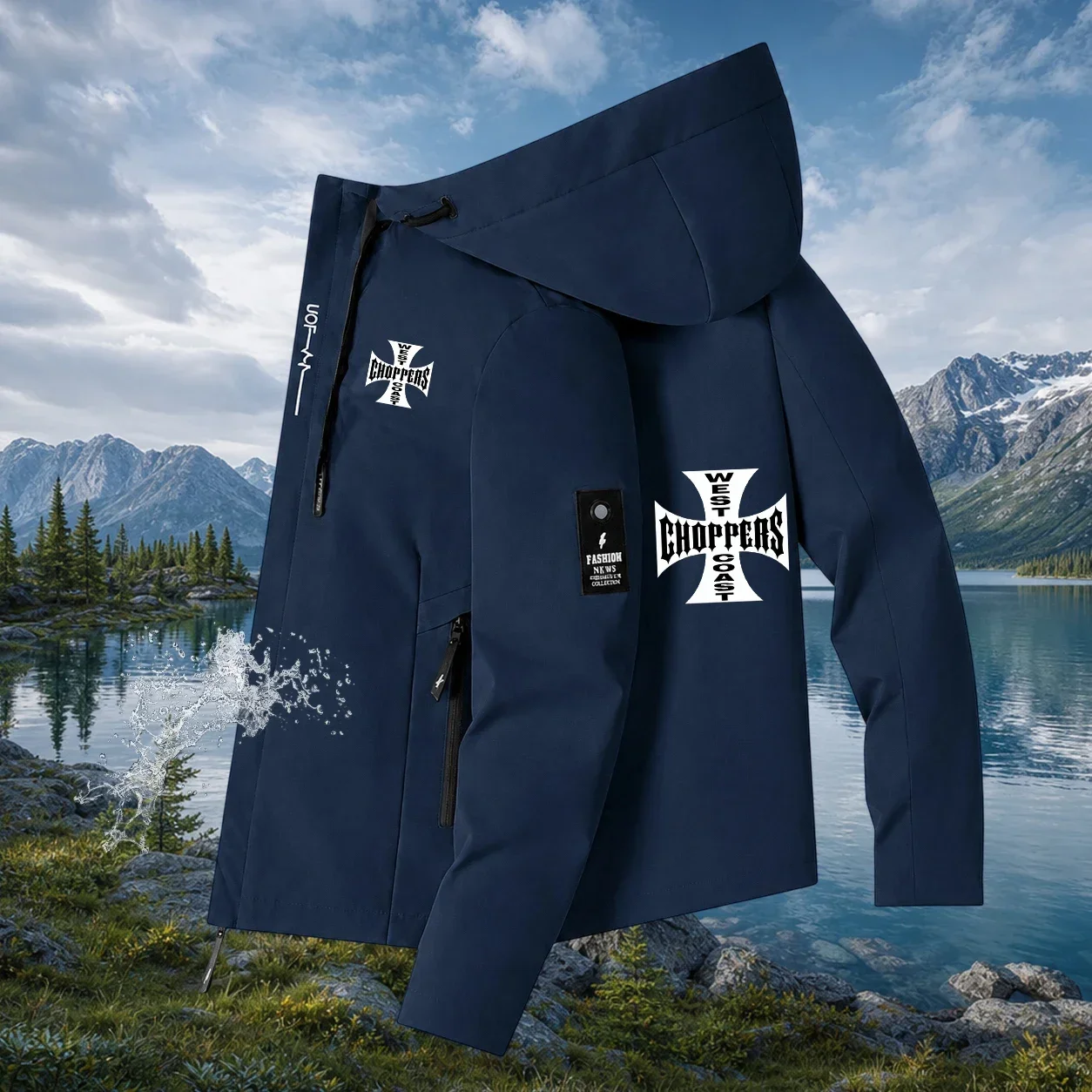 Men's Lightweight Hooded Jacket Four Seasons Outdoor Zipper Design Multi Functional Pockets Pattern Printed