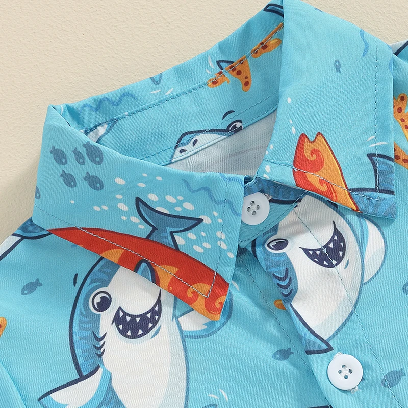 Baby Kids Boys Shorts Set Short Sleeve Shark Print Shirt with Elastic Waist Shorts Toddler Set Summer Outfit