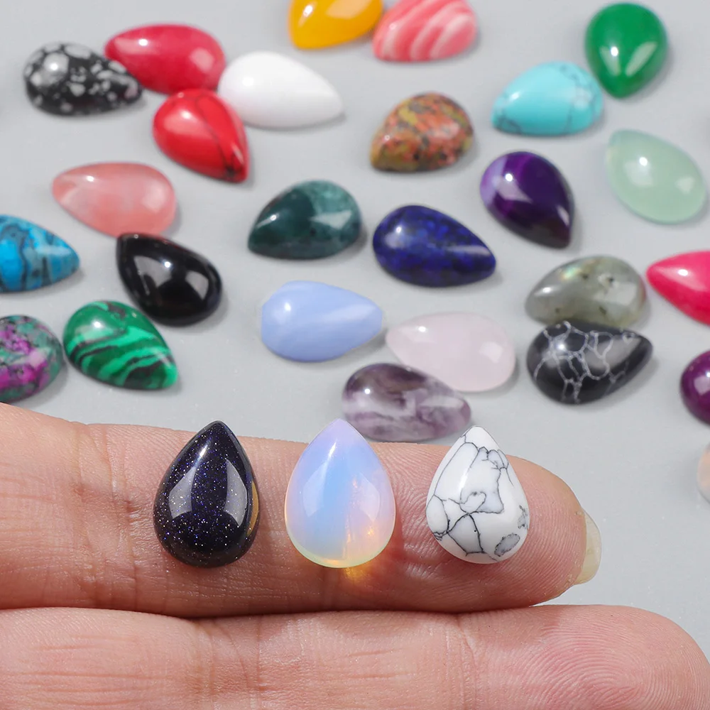 10x14mm Water Drop Shape Natural Stone Cabochons Beads Agate Crystal Opal Chalcedony Cabochons for Needlework DIY Jewelry Making