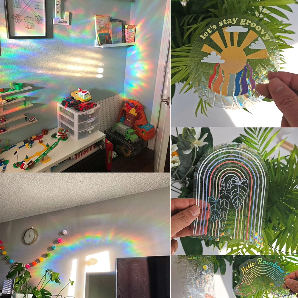 3D Rainbow Sun Catcher Wall Stickers Light Catcher PVC Window Film Self Adhesive Decal Motorcycle Sticker PVC Film Home Decor