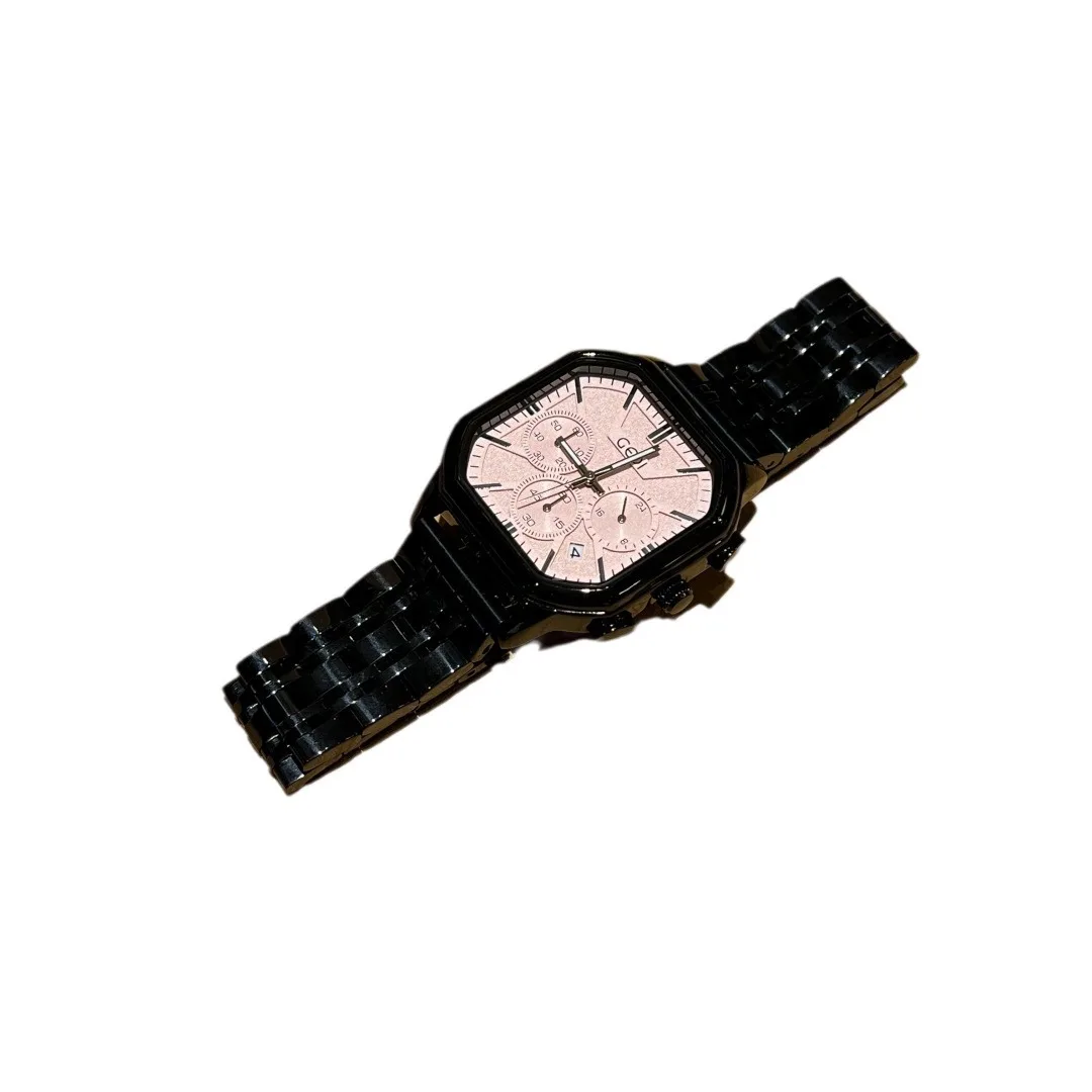 

Часы со стальным ремнем, женские черно-розовые часы с большим циферблатом и календарем, модные трендовые часы