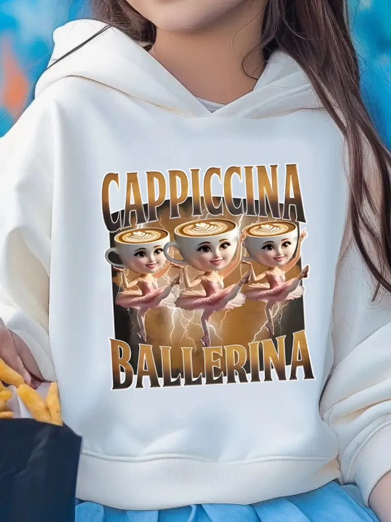 

Cappuccina Ballerina Print Hoodies Italian Brainrot Sweatshirts Autumn Pullover BoysGirls Y2k Sudadera Anime Hoodie Kids Clothes