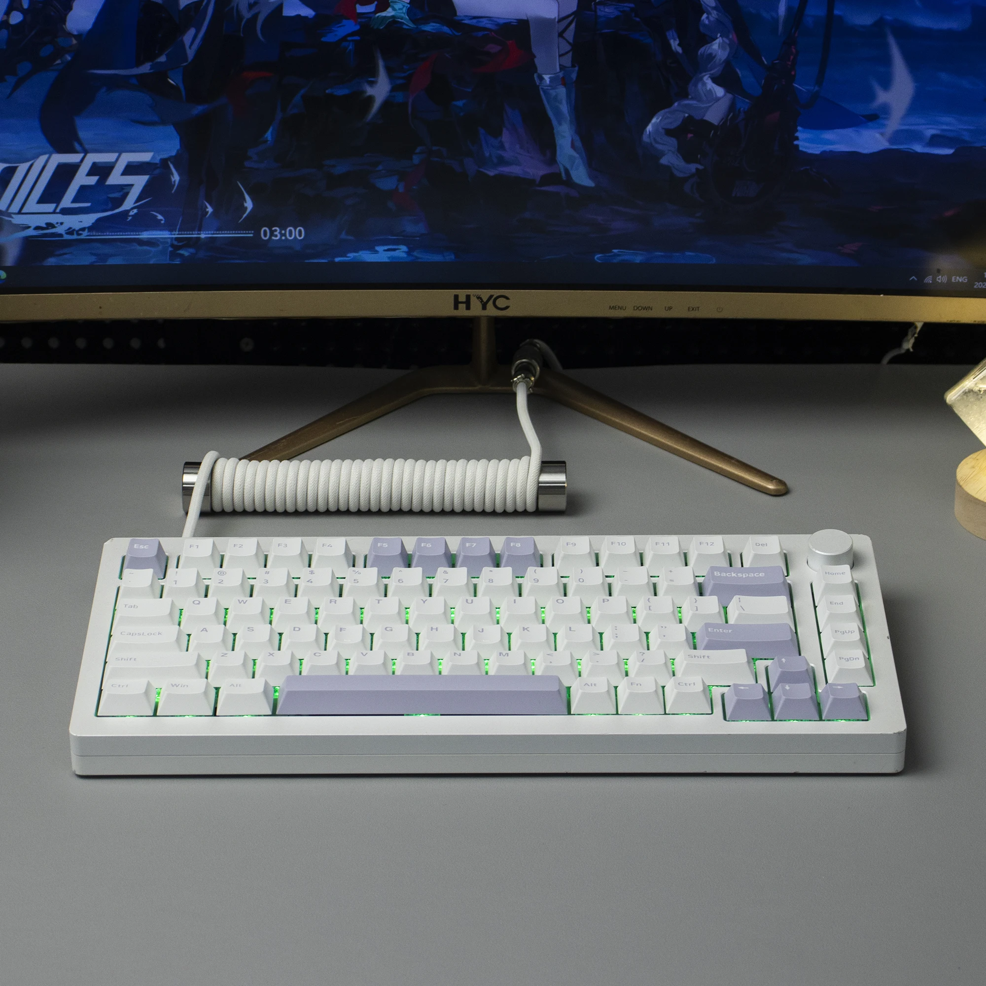 Double Shot PBT Keycap para teclado mecânico, Cherry Gateron MX Switches, roxo no branco, 168 teclas