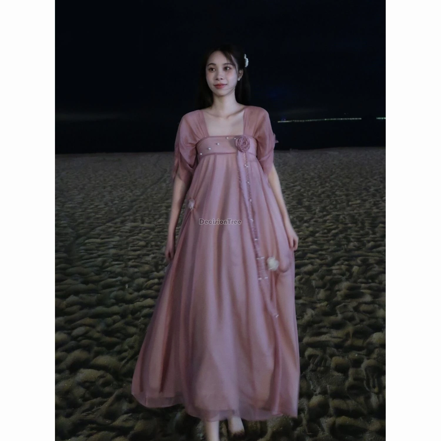 2024 dreamy purple rose flower women dress fashionable romantic strapless hanfu dress chinese style vintage leisure daily hanfu