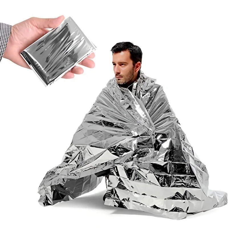 Couverture thermique en mylar pour urgence de survie, espace en aluminium, chauffe-corps pour pause, premiers soins en plein air, équipement de camping, randonnée, voyage