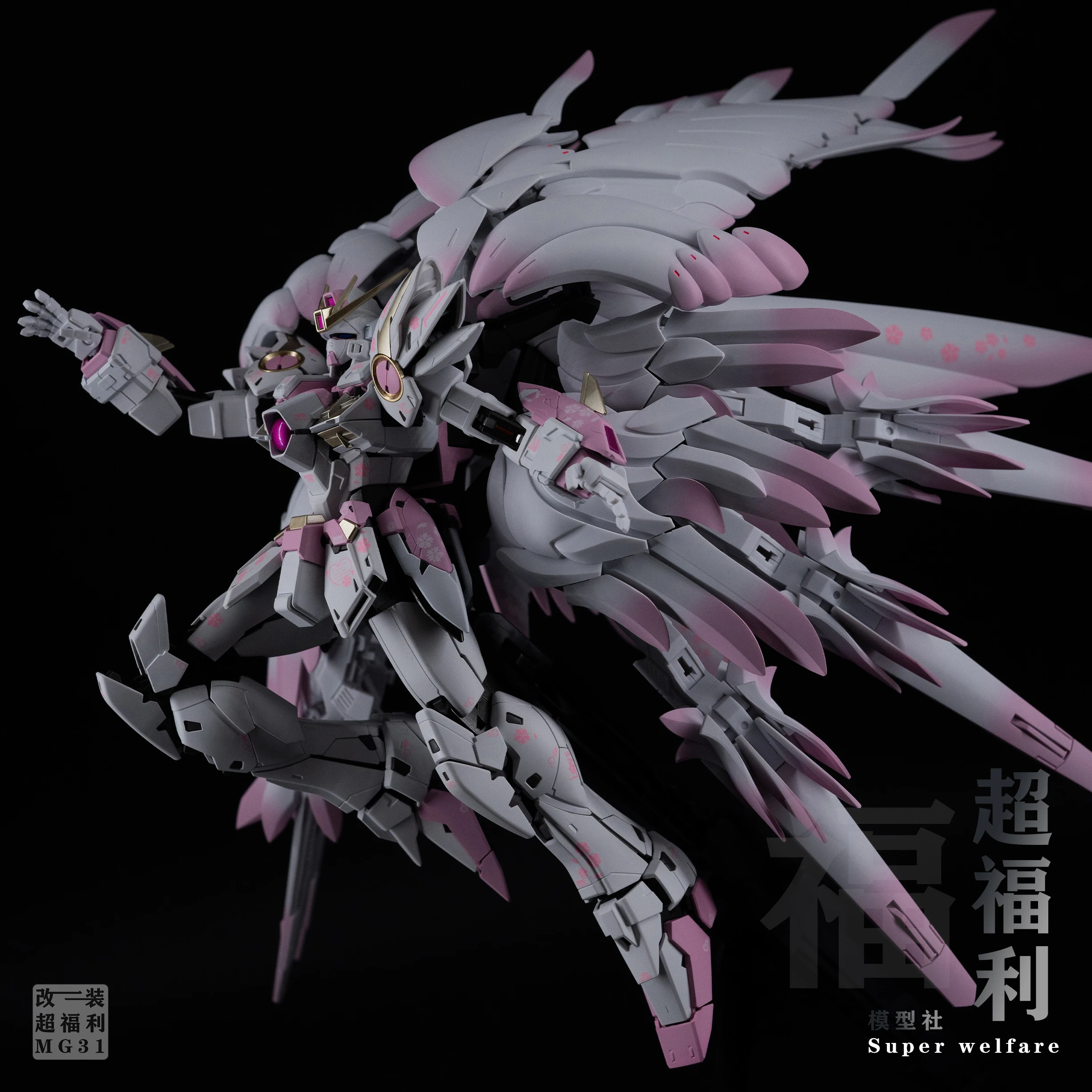 Bandai Original MG 1/100 Wing Zero Ver.Ka Custom 'Bursting Feather Sakura Snow Princess' Painted & Finished Figurine Gift