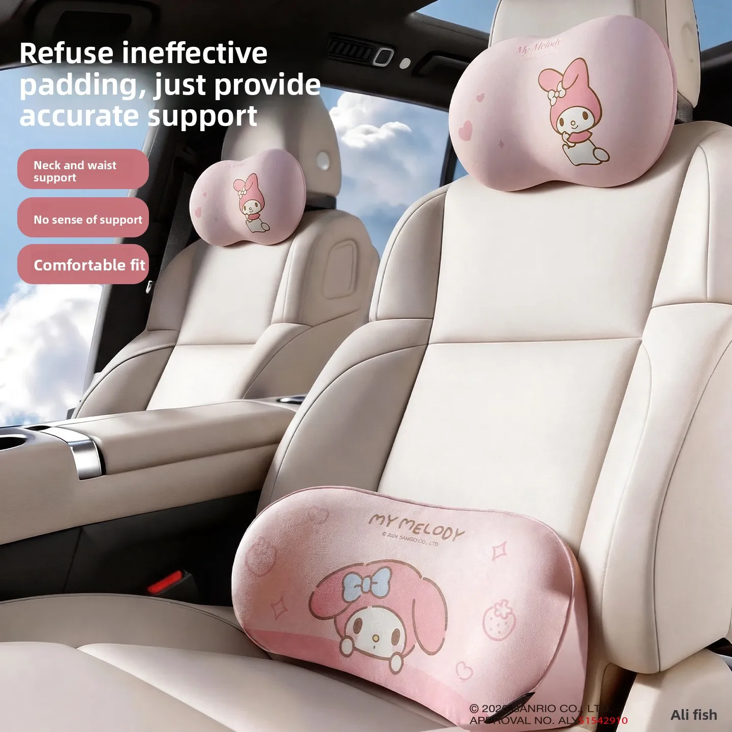 

Lovely My Melody Headrest Pink Sweet Piano Back Cushion Car Seat Belt Cover Car Accessories Comfortable Throw Pillow Gifts Girl