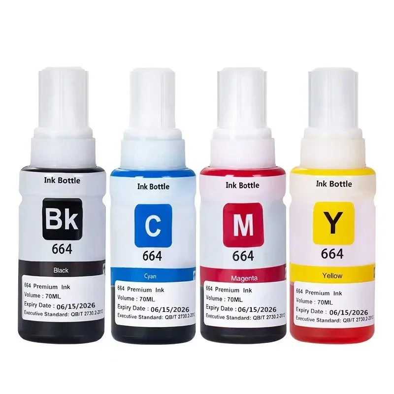 

664 Printer Ink Refill Dye Ink Refill Ink for Epson 664 T6641 T6642 T6643 T6644 L495 L550 L555 L565 L566 L575 L1300 L396 4*70ML