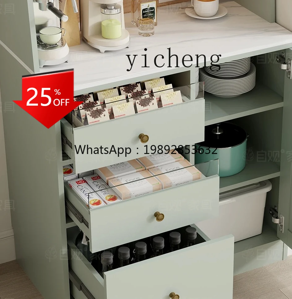 

ZZ multi-functional side locker green large capacity storage cabinet with hole plate coffee machine placement table