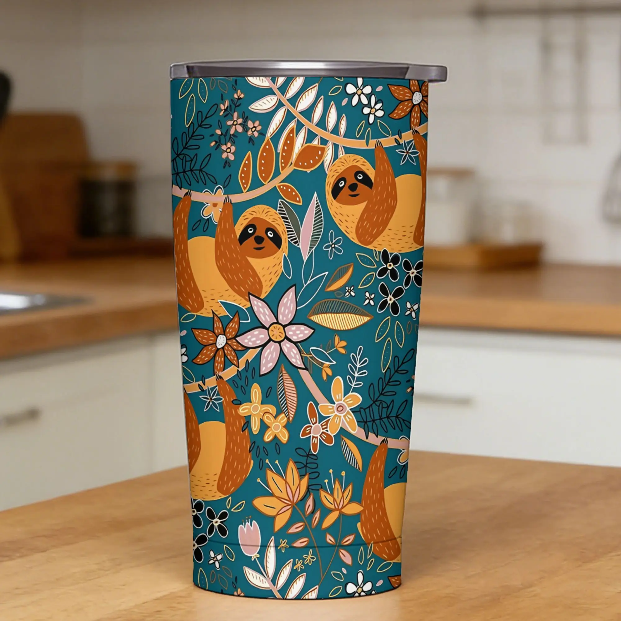 Tropical Floral Tumbler  Cold and Hot Keep Heat Stainless Steel Thermal Mug Graphic Mugs Cup,
