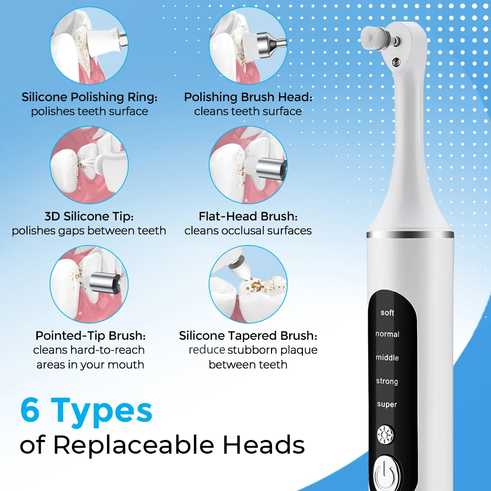 5 Level Electric Teeth Cleaner with 6 Interchangeable Heads LED Light Reduce Teeth Stone Home Dental Care Tools Teeth Instrument