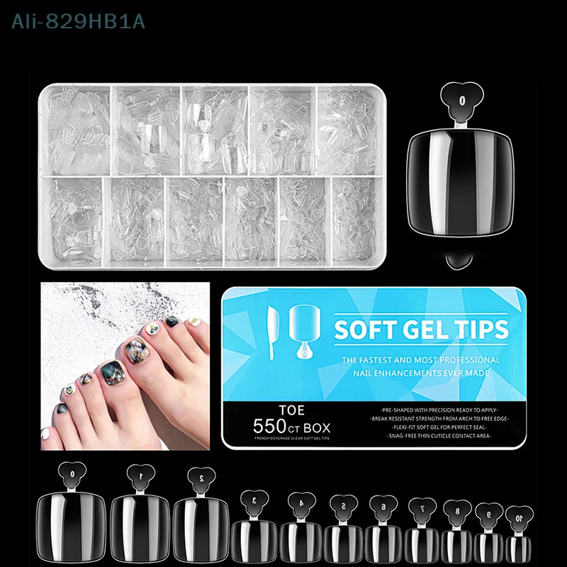 

550 Full coverage Fake Toenails ultra-thin natural transparent press toe toenail Artificial acrylic fake nail Art Nail tools