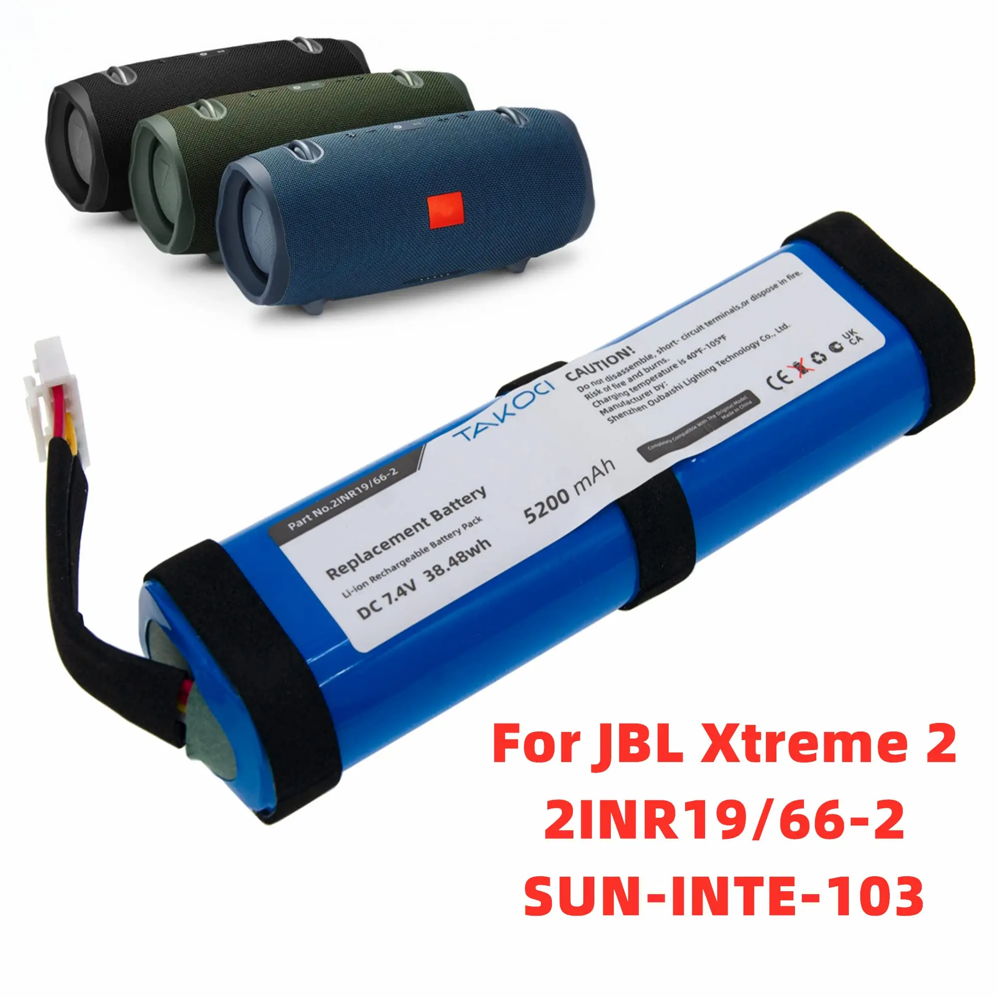 Batterie de remplacement pour JBL JBLXLanka ME2BLKAM, JBLXLanka ME2BLUAM, Xtreme 2 2INR19/66-2, SUN-INTE-103 7.4V/5200mAh