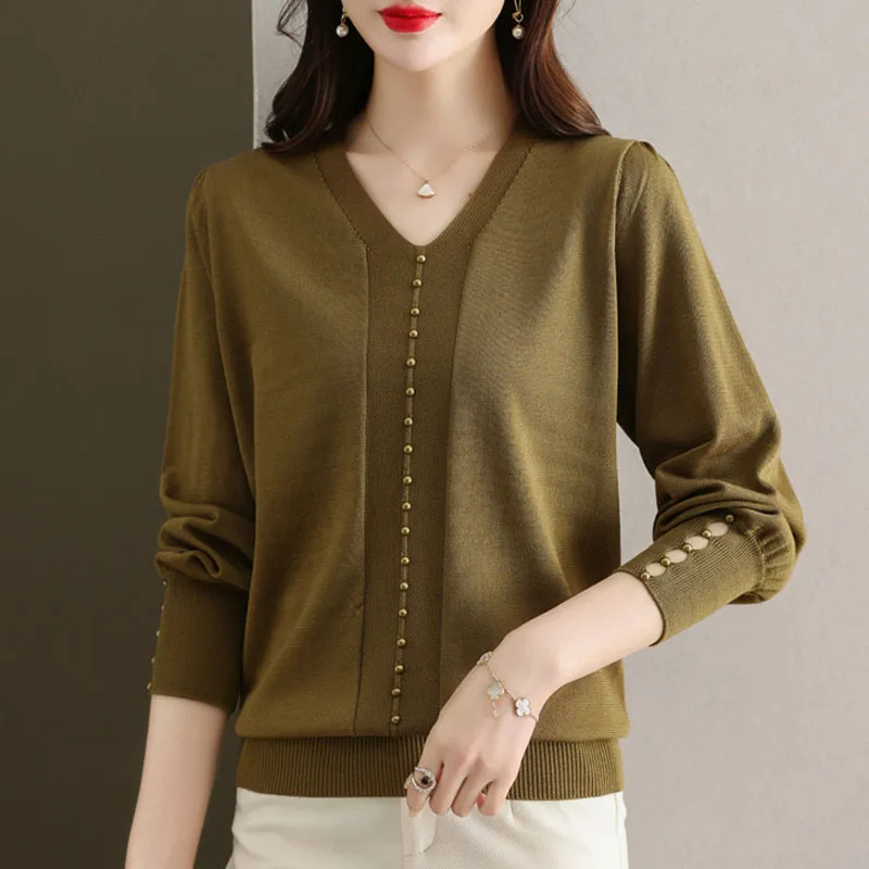 

Sueter Feminino вязаный свитер с v-образным вырезом и вышивкой, женские пуловеры, новый вязаный свитер с длинными рукавами, пуловер, женские топы Q2813