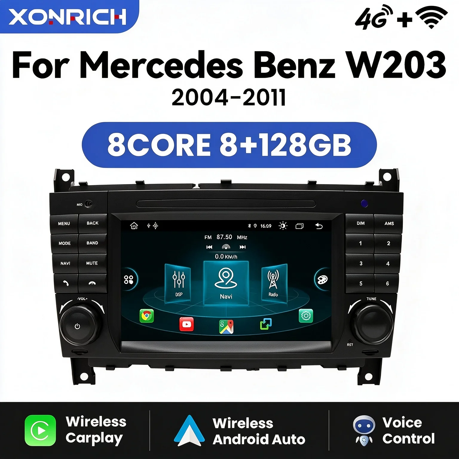 Lettore autoradio Wireless Carplay per Mercedes Benz classe C W203 W209 C180 W219 2004-2011 Android 14 Car Multimedia NO 2 Din GPS