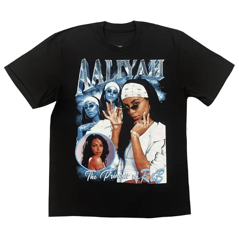 

American Singer Aaliyah T-shirt Hip-hop Rapper Niche T-shirt Crew Neck Loose and Comfortable Cotton Short-sleeved Men's Clothing