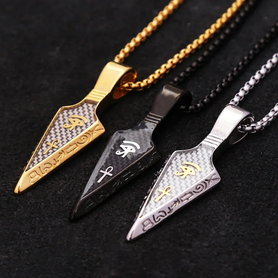 Men's Stainless Steel Ankh Cross Spearhead Pendant Necklaces Fashion Vintage Eye of Horus Necklace Punk Amulet Jewelry Wholesale