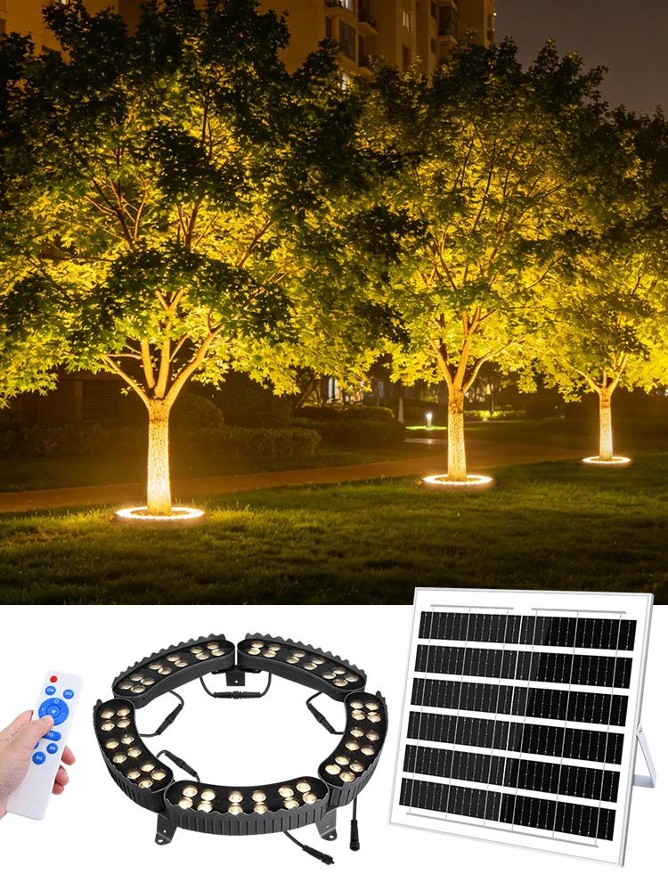 Zewnętrzne, solarnie zasilane lampy w kształcie pierścienia, montowane na drzewach, wykonane z aluminium, do oświetlenia krajobrazu, wodoodporne (IP65), emitujące ciepłe, białe światło, idealne do — 2