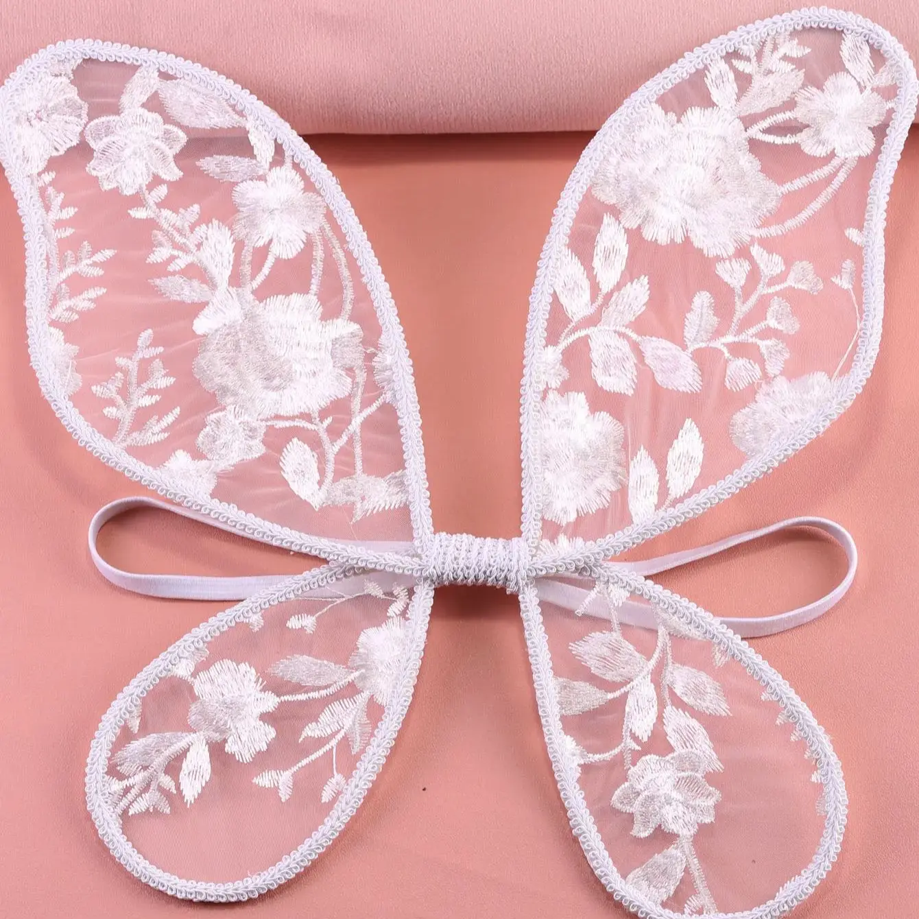 Embroidered white flowers with butterfly wings, lace wings, holiday gifts for babies and children