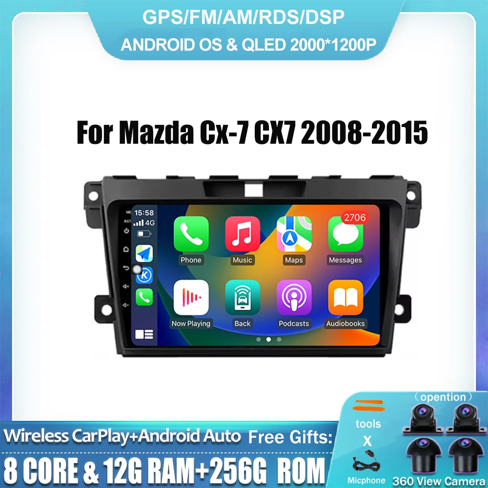 9inch WIFI Carplay 4G Lte Android 14 For Mazda Cx-7 CX7 2008 2009 2010 2011 2012 2013 2014 2015 DSP RDS Car Radio GPS BT