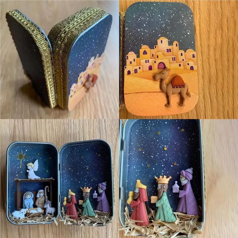 Christmas Manger Nativity Set Tabletop Nativity Decoration Resin Figurines Resin Hand-Painted Holy Family Religious Figurine