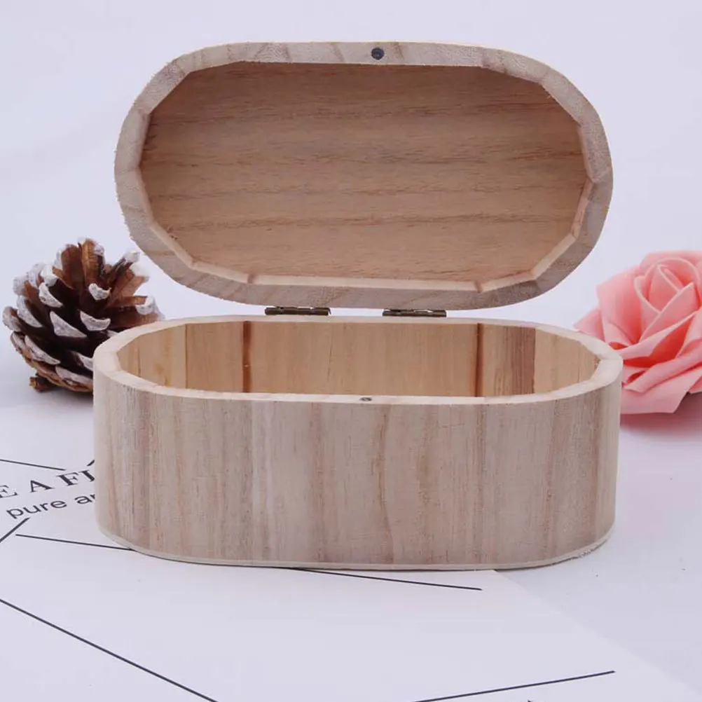 

Solid Color Thickened Wooden Case For Pen Jewelry Storage Diy Unfinished Oval Box Organizer Craft Project