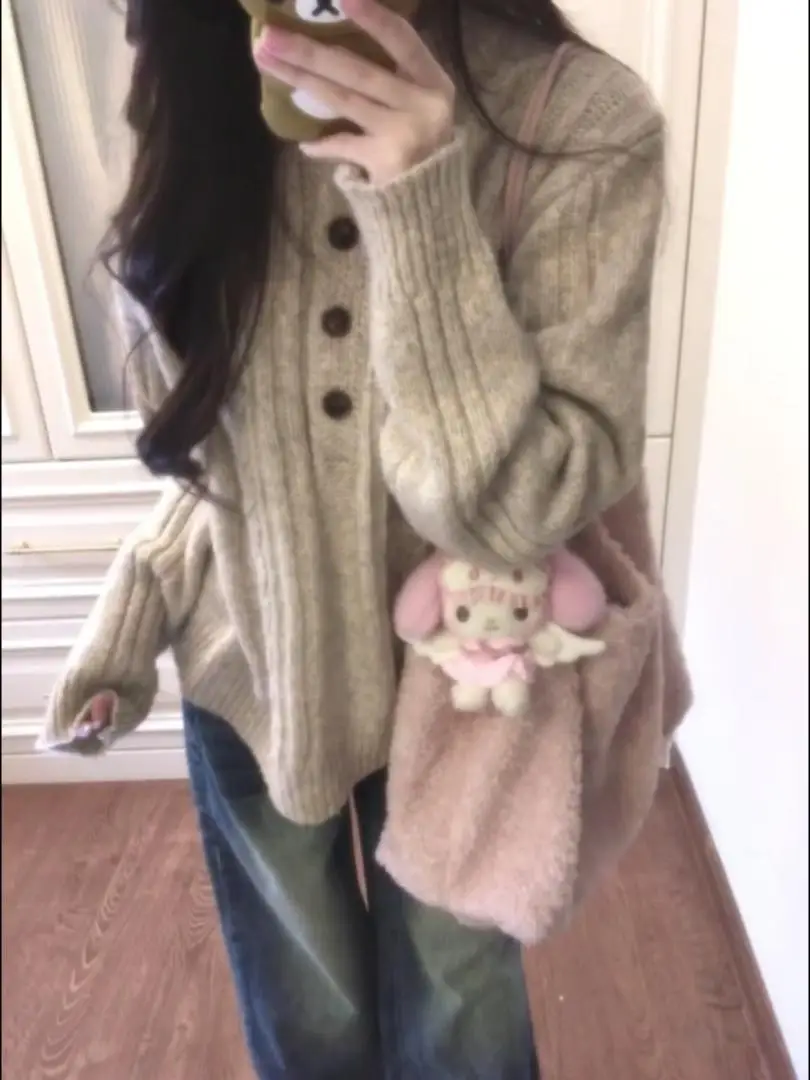 Senhoras soltas camisola de malha outono inverno vintage sle botão detalhe cabled neline quente dedo interior wear trabalho commute