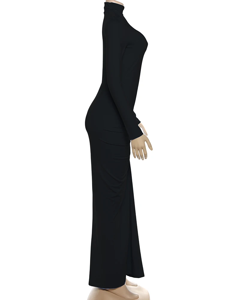 Sisterlinda Herbst Neue Stil Lange Kleid Frau Rollkragen Volle Hülse Dünne Hohe Stretch Täglich Casual Mode Elegante Vestidos – Detail 8