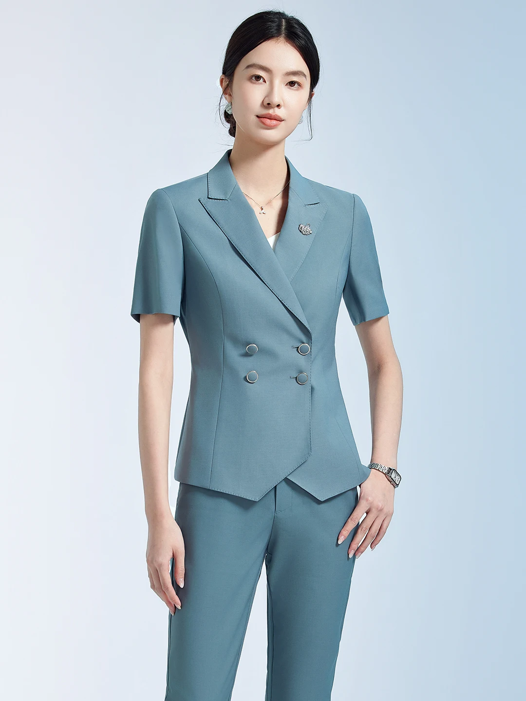 

Double-Breasted Suit Set Women's Professional Commute Slimming Formal High-End Career Western Style Jacket And Pants Ensemble
